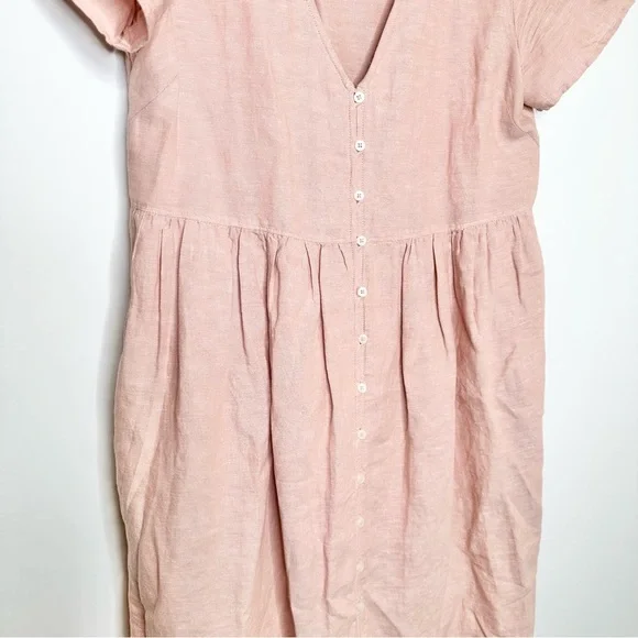 Madewell V-Neck Button Front Linen Blend Minidress in Warm Thistle Pink - Picture 3 of 10